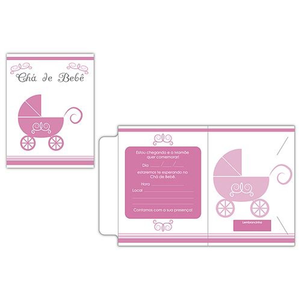 Convite Chá de Bebê Carrinho Rosa - Lojas Brilhante